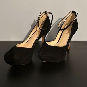 Black Suede 4” Heels with Ankle Strap